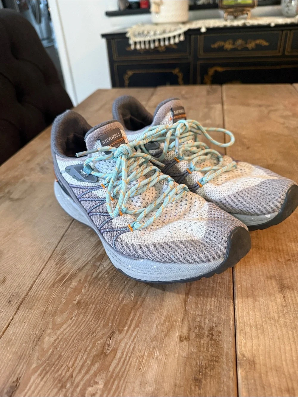 Merrell Women's Gray Sneakers with Light Teal Laces